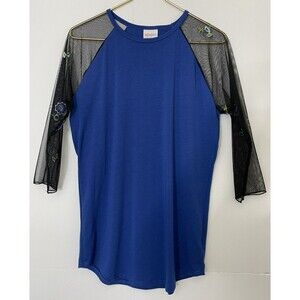 LulaRoe Randy Royal Blue Shirt with sheer black sleeves Medium